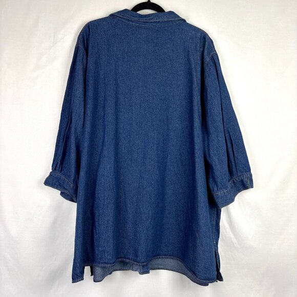 Liz & Me Embroidered Denim‎ Button-Up Top Women's 4X Floral Western Boho Shirt - Picture 8 of 16